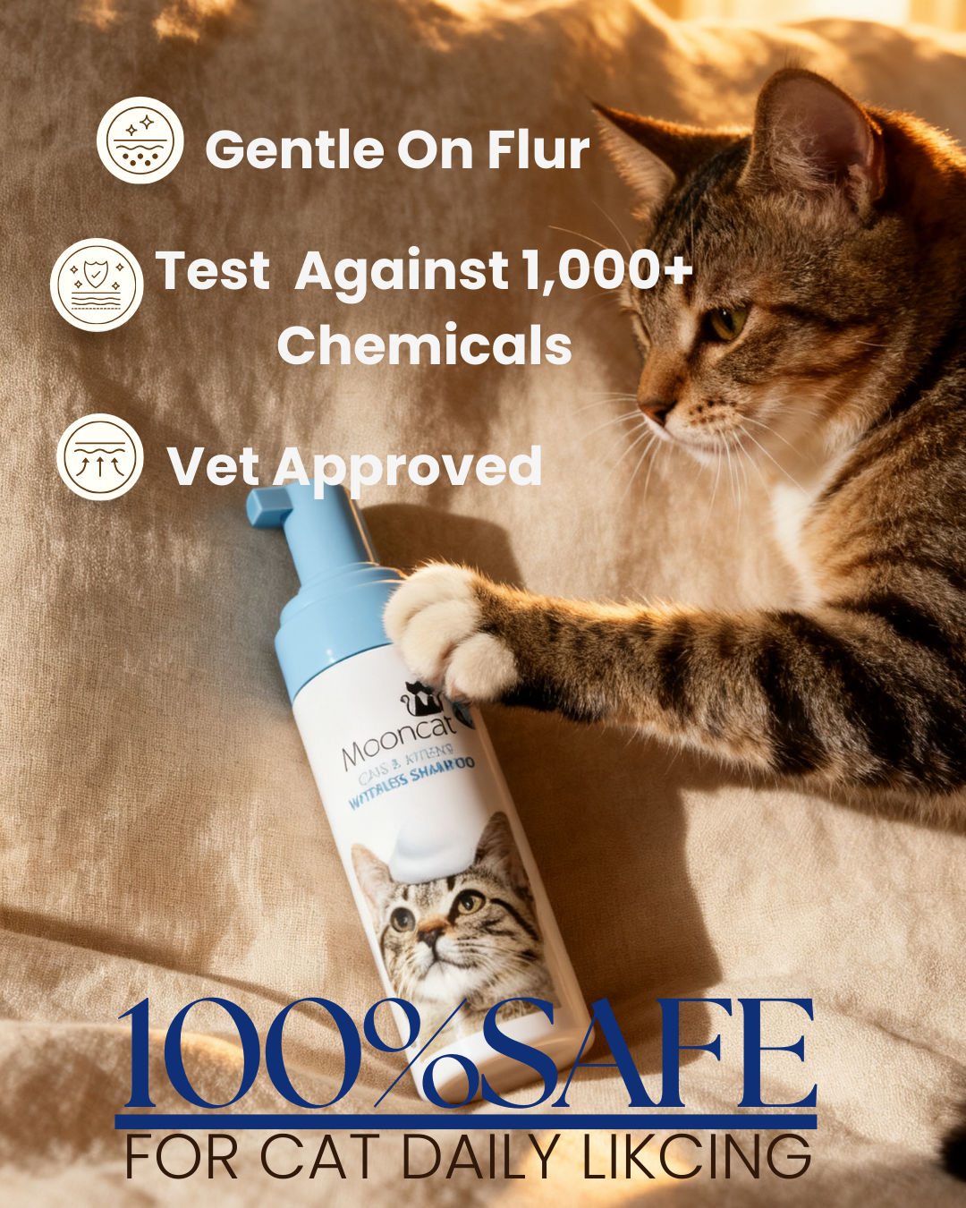 Mooncat Waterless Shampoo for Cats and Brush Kit - 5 oz for Shorthair Cats