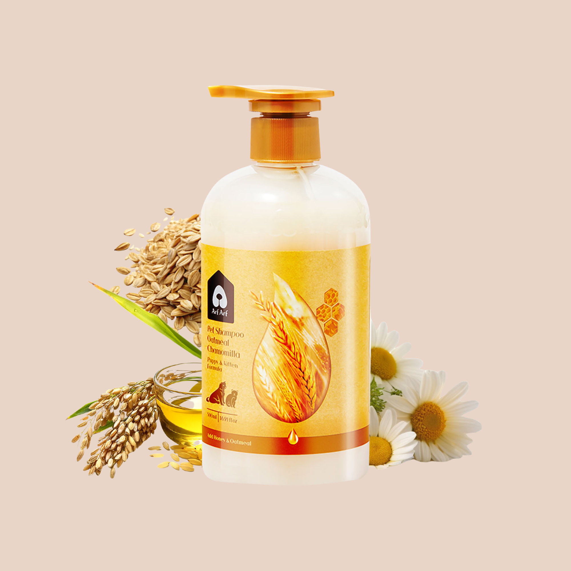 【Arf Arf】Dog Shampoo for Puppies and Kittens - Tearless & Gentle Oatmeal Formula, 16oz