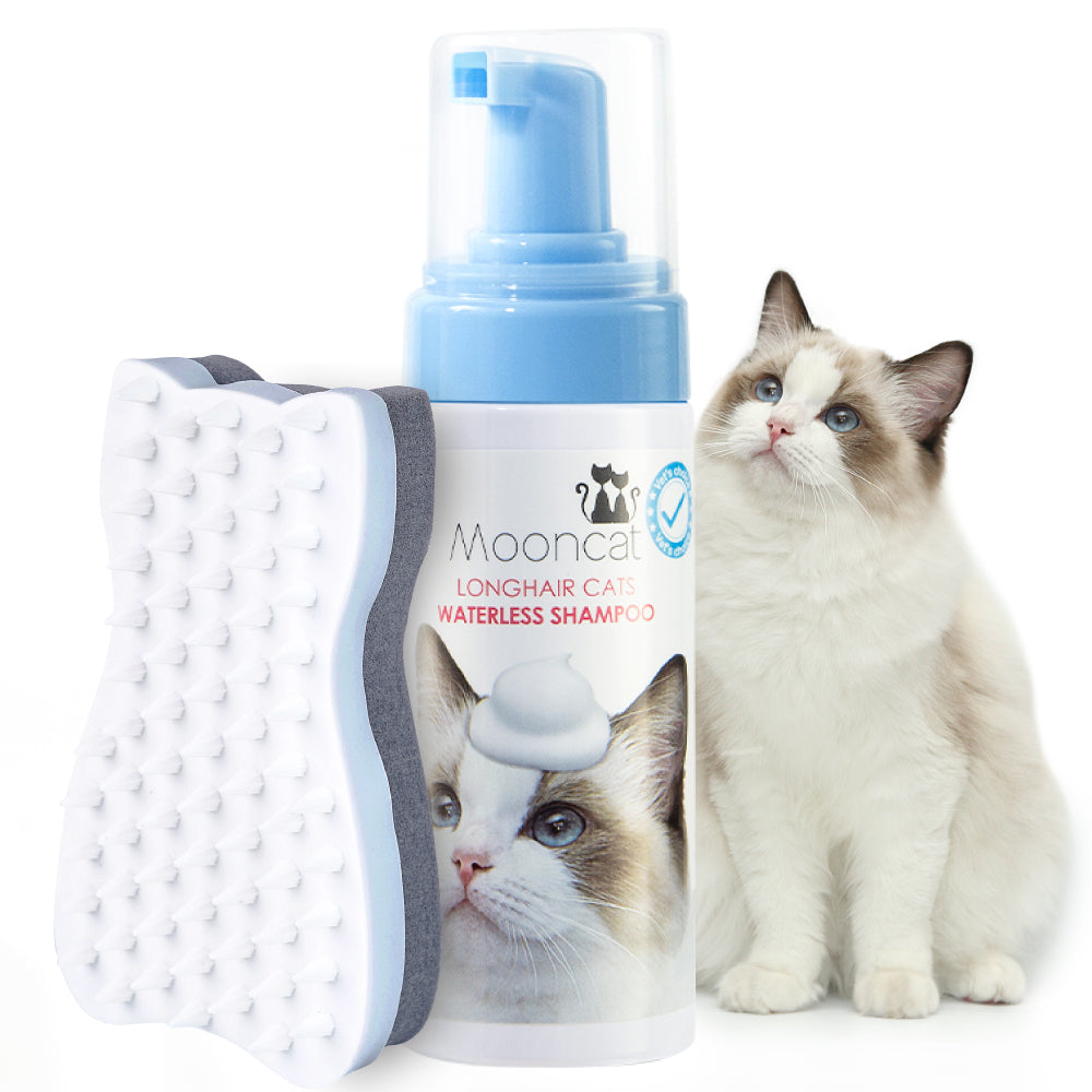 Mooncat Waterless Shampoo for Long Hair Cats and Brush Kit - 5 oz Mooncat