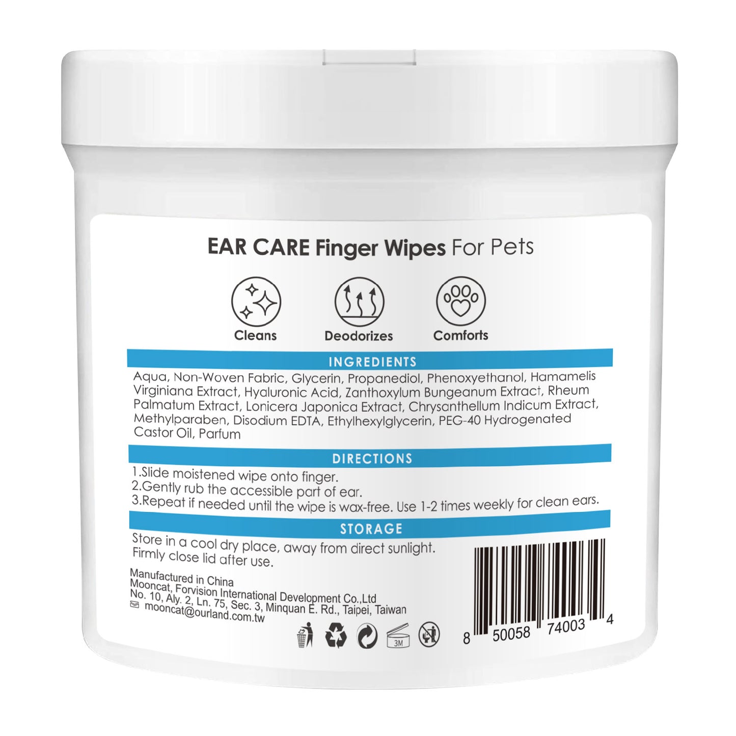 Mooncat Ear Care Finger Wipes fot Pets
