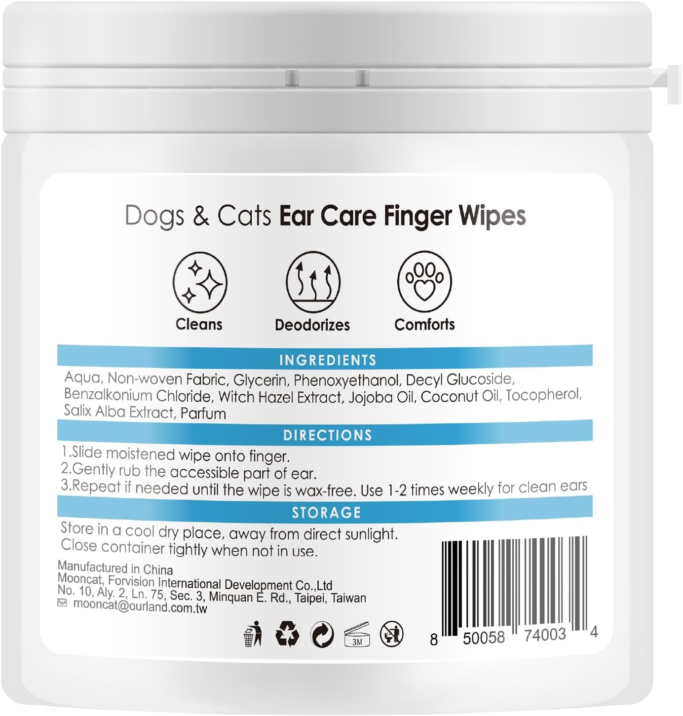 Mooncat Ear Cleaner Wipes for Pets— 40 Finger Wipes Mooncat