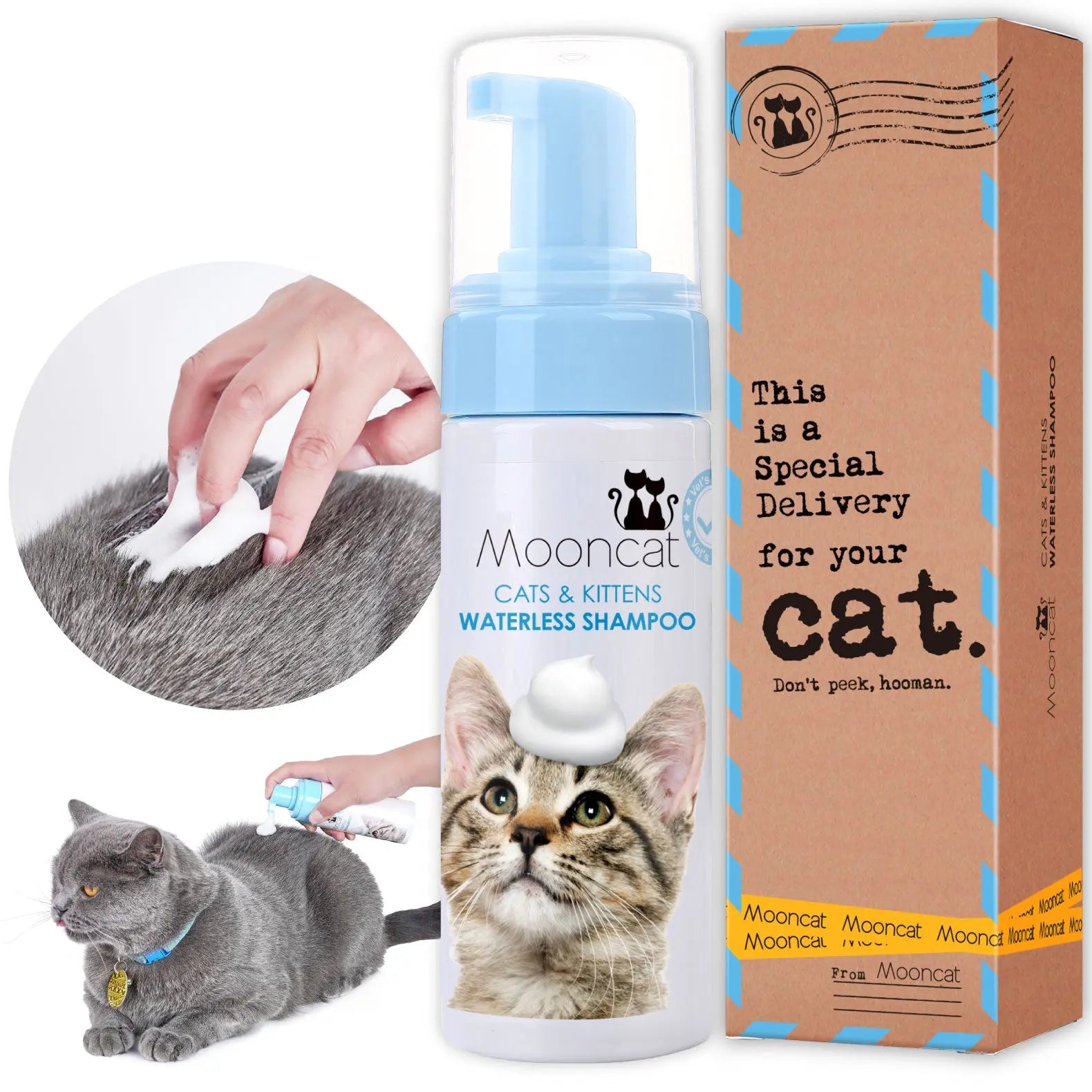 Mooncat Waterless Cat Shampoo + Brush Kit - 5 oz Mooncat