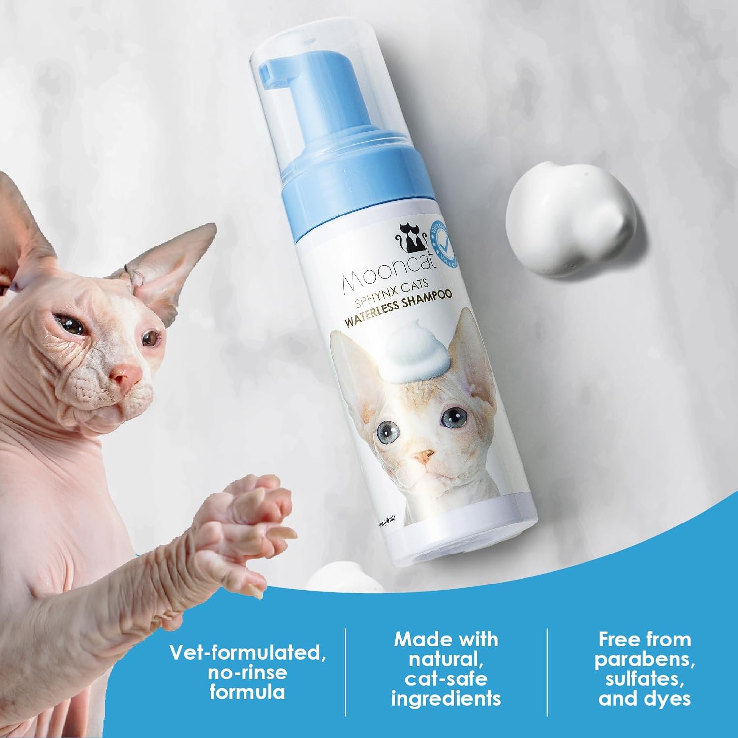 【Mooncat】Waterless Shampoo for Sphynx Cats - Gentle 5 oz Formula for Clean and Fresh Fur