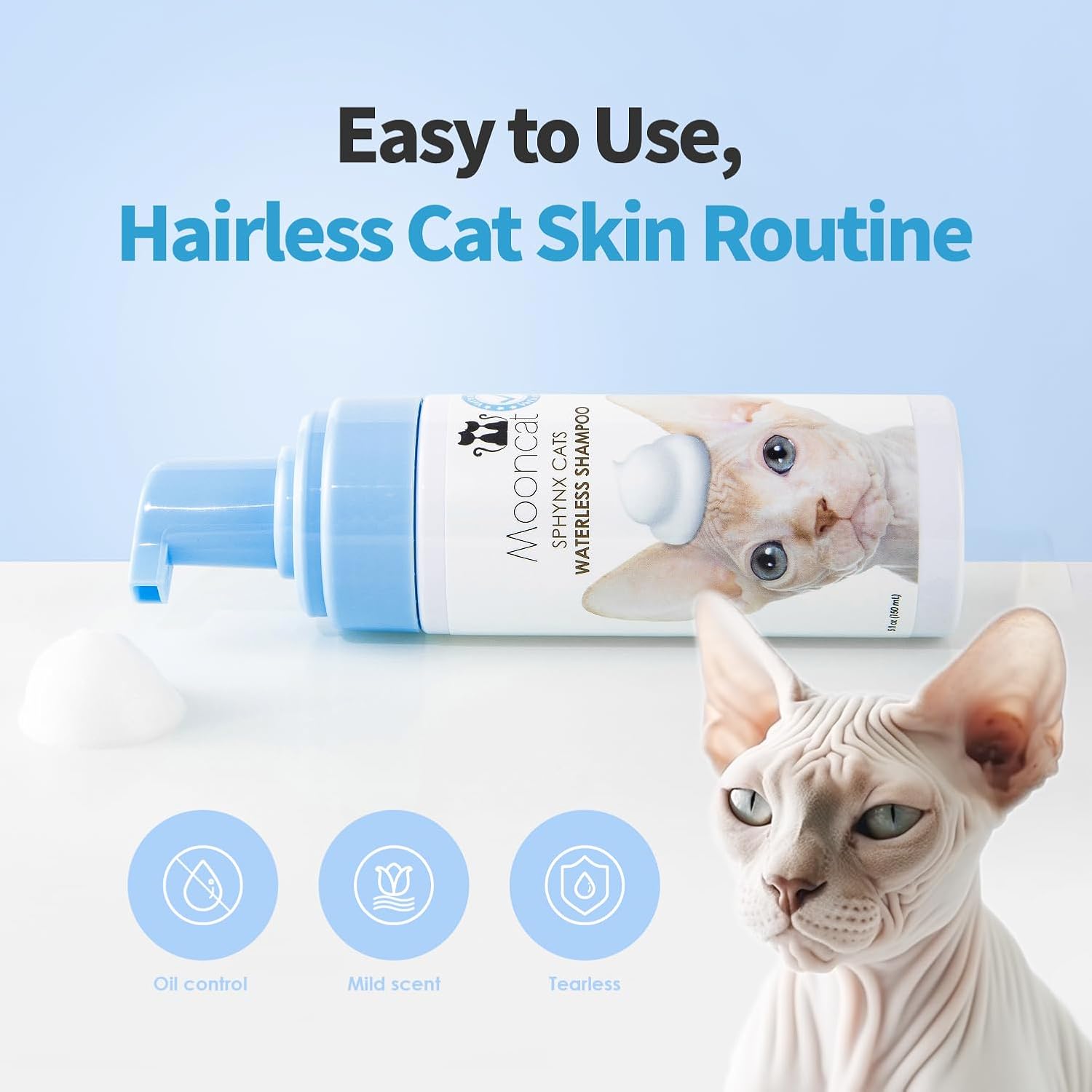 【Mooncat】Waterless Shampoo for Sphynx Cats - Gentle 5 oz Formula for Clean and Fresh Fur