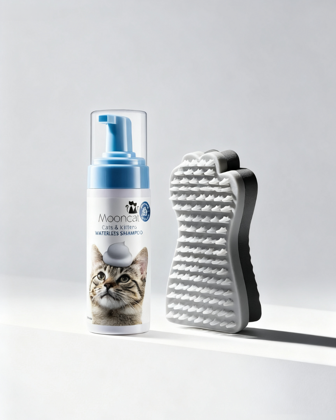 Mooncat Waterless Shampoo for Cats and Brush Kit - 5 oz for Shorthair Cats