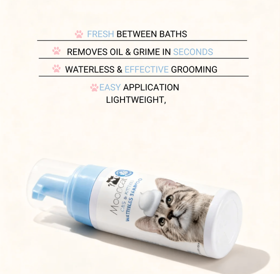 Mooncat® SnapBath Dry Cat Shampoo(5oz) & Brush — Mess‑Free Refresh