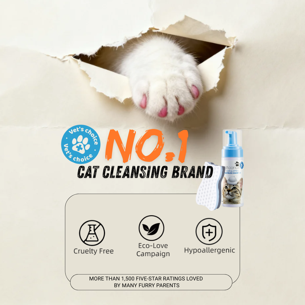 Mooncat® SnapBath Dry Cat Shampoo(5oz) & Brush — Mess‑Free Refresh