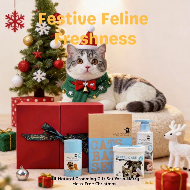 Mooncat® Christmas Grooming Set - Waterless Shampoo, Paw Balm & Dental Wipes (Limited Edition)