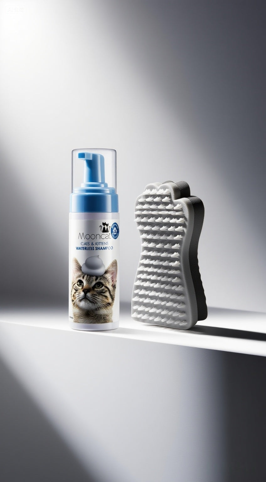 Mooncat Waterless Shampoo for Shorthair Cats and Brush Kit - 5 oz