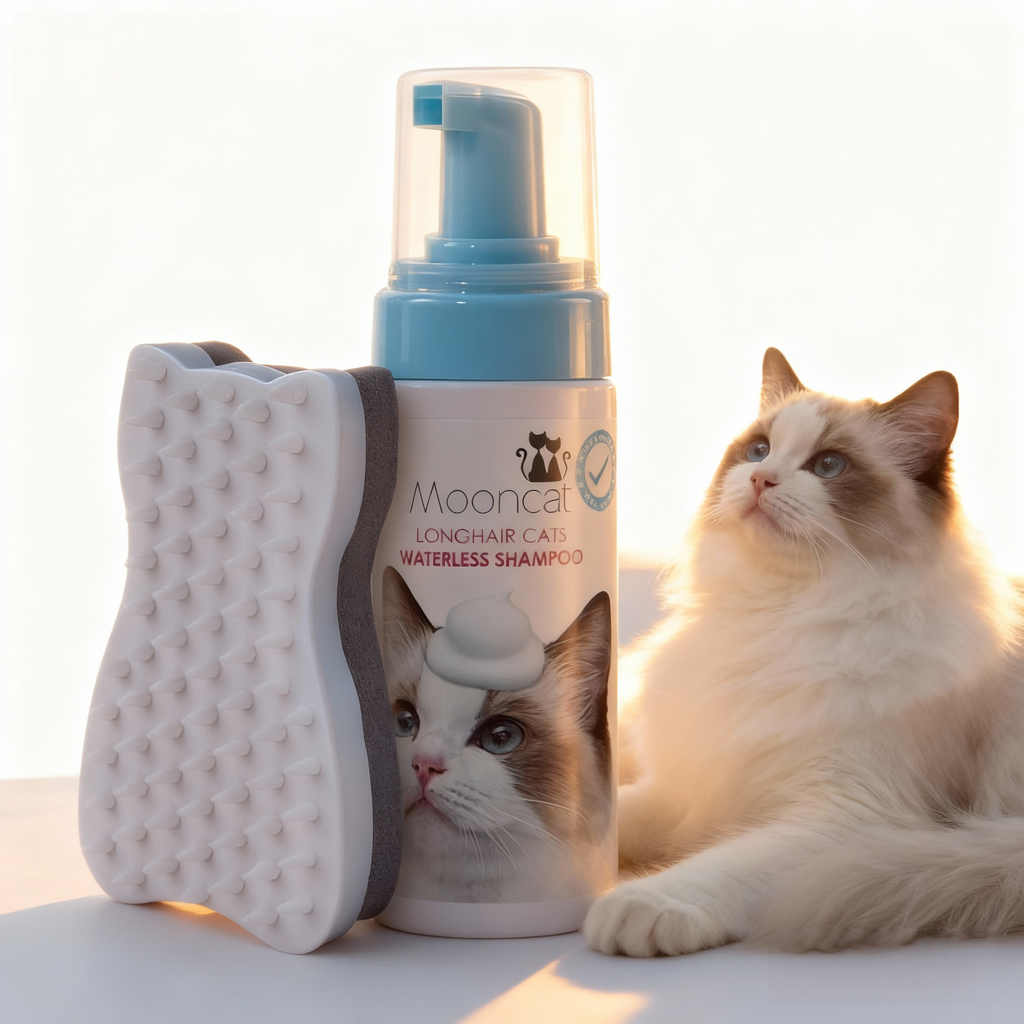Mooncat® SnapBath Dry Cat Shampoo(5oz) & Brush — Mess‑Free Refresh